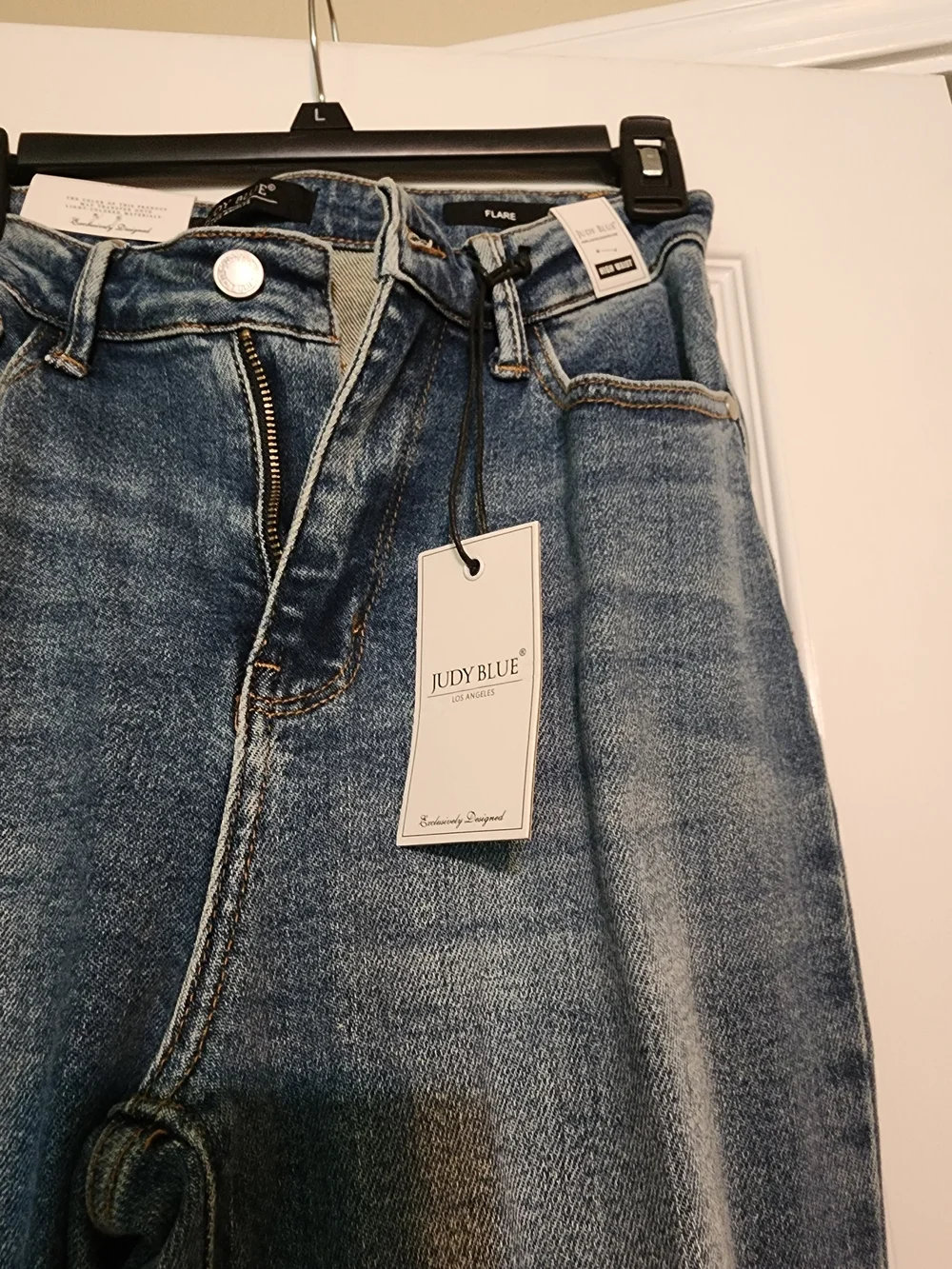 Judy Blue Blue Denim Flare Jeans with American Flag Side Panels - Picture 2 of 8